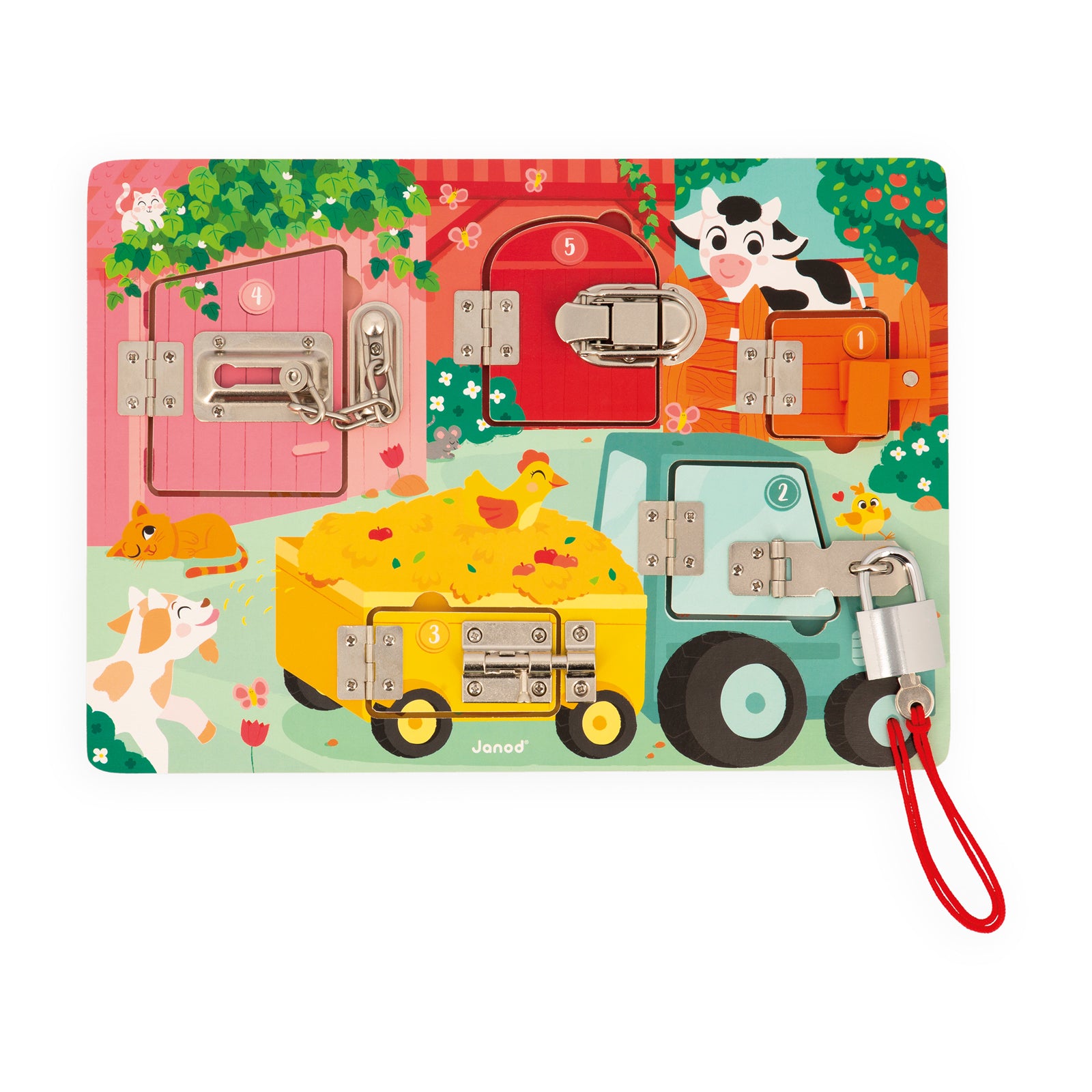 Janod - Activiteitenbord met sloten en grendels De Boerderij
